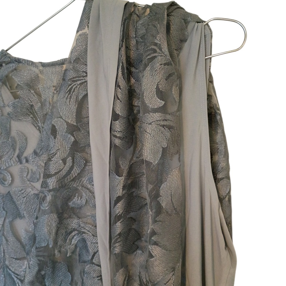 Oleg Cassini Mystic Grey Embroidered Cape Pan Mesh Sheer Top Plus Size 14 NEW - Picture 8 of 13